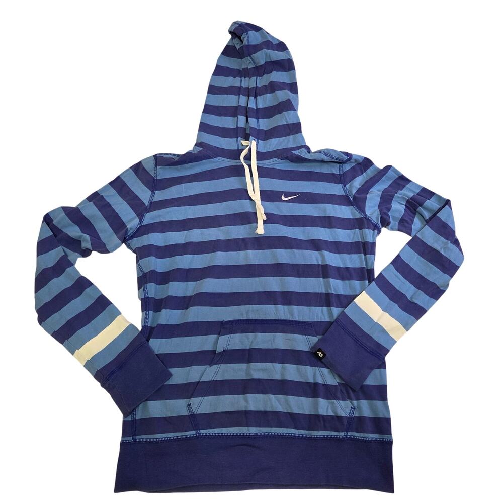 Nike Athletic Dept Striped Hooded Long Sleeve Shirt Womens Large Blue Purple